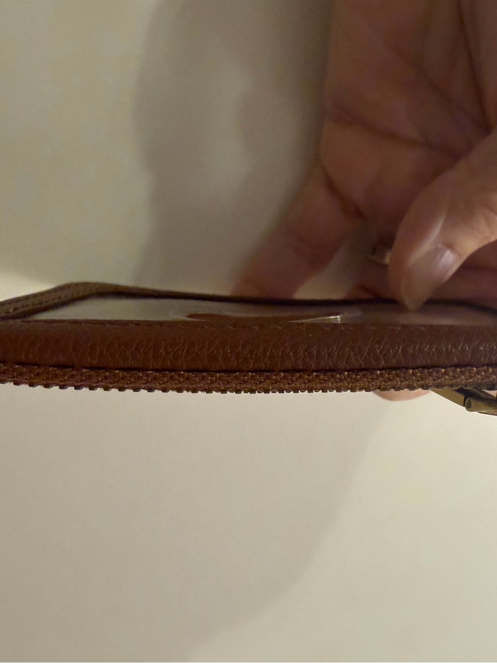 Fossil Chestnut Brown Leather Card Case with Gold Accents - Picture 3 of 5